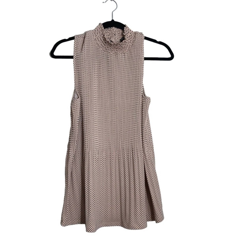 Adrianna Papell Sleeveless High Neck Polka Dot Pleated Blouse XL